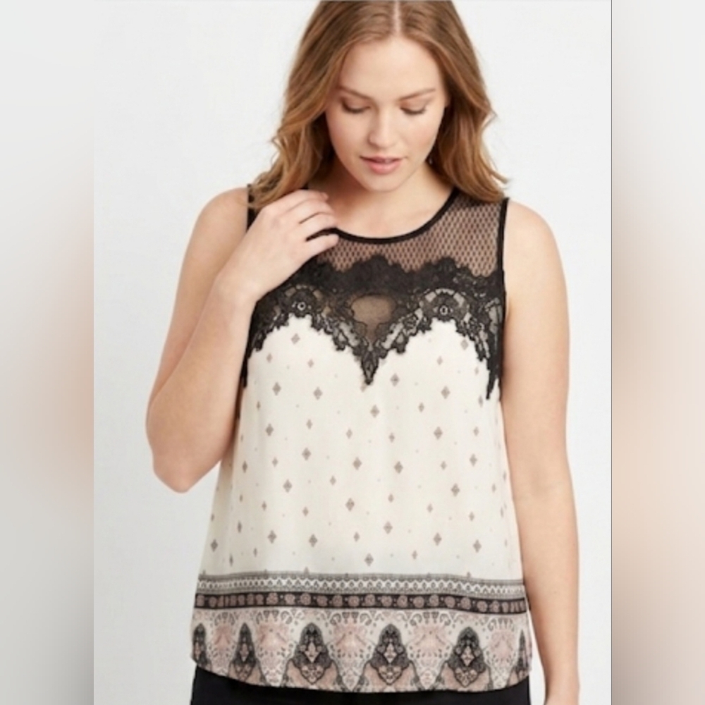 Maurices Cream & Black Lace Trimmed Plus Dizec Sleeveless Camisole size:3X